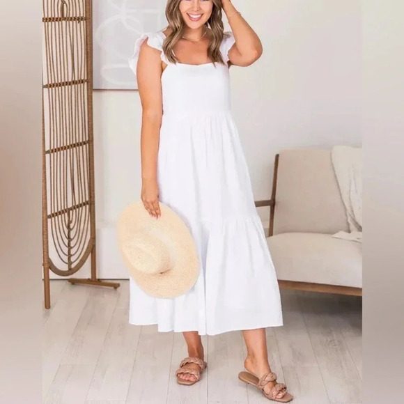 Caitlin Covington x Pink Lily White Flowy Maternity Cross Back Dress - Picture 1 of 7